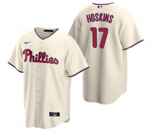 Men's Philadelphia Phillies #17 Rhys Hoskins Cream Cool Base Stitched Baseball Jersey - Click Image to Close